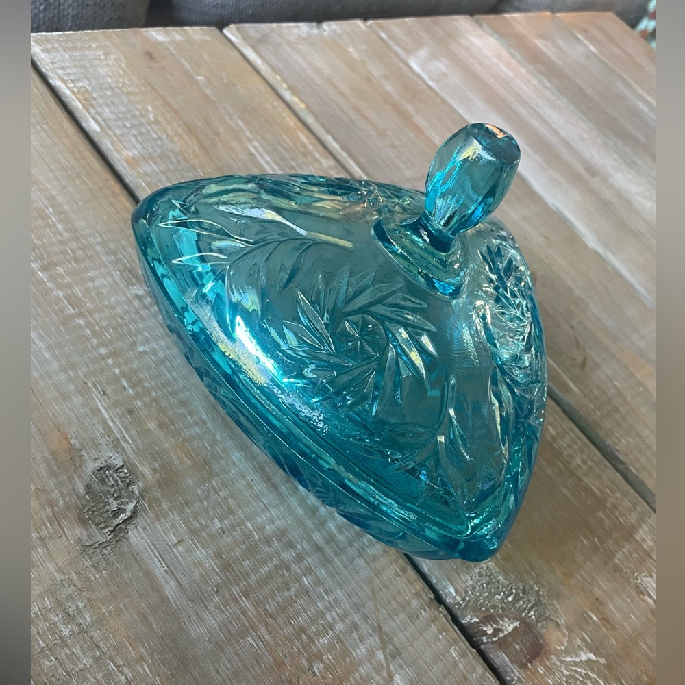 Hazel Atlas MCM glass candy dish- blue